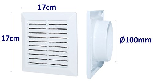 Rejilla de ventilación de plástico ABS, mosquitera, Blanco, Conexión Ø100mm
