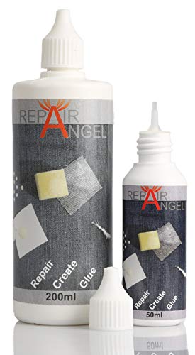 Repair Angel - Pegamento para textil lavable a máquina, transparente, para tejidos, cuero, vaqueros, cuero, 200 ml
