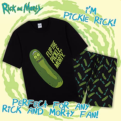Rick and Morty Pijama Hombre De Pickle Rick, Conjunto Pijamas Corto De Algodon, Regalos Originales, Tallas S, M, L , XL, 2XL Y 3 XL (Negro, M)