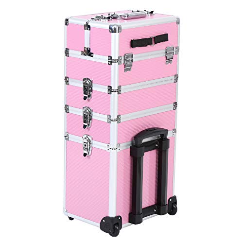 Ridgeyard 5 en 1 universal beauty case trolley Maletín para maquillaje Estuche de maquillaje Neceser de viaje-Pink(Rosa)