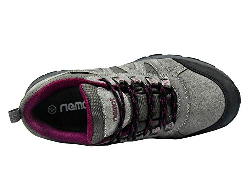 riemot Zapatillas Trekking para Mujer y Hombre, Zapatos de Senderismo Calzado de Montaña Escalada Aire Libre Impermeable Ligero Antideslizantes Zapatillas de Trail Running, Mujer Gris Rojo 40 EU