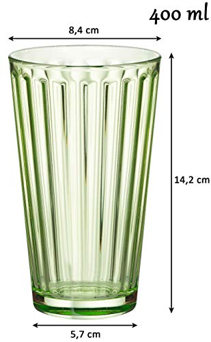 Ritzenhoff & Breker Lawe Stripes-Juego de Vasos Altos (6 Unidades, 400 ml), diseño de Rayas, Color, Vidrio, Verde Claro