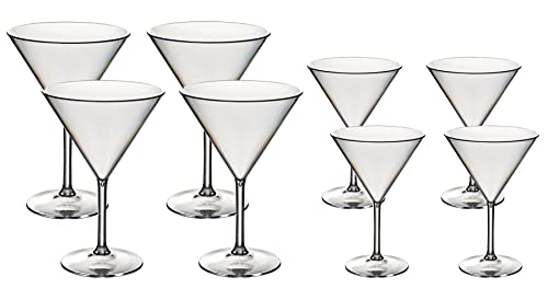 Roltex Martini - Juego de vasos de cóctel (8 piezas, 120 ml x 4, 275 ml x4) prácticamente irrompibles, plástico de policarbonato reutilizable