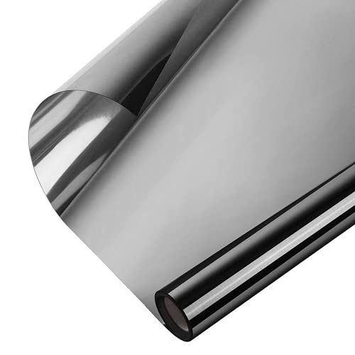 RRTYA Vinilo adhesivo de vidrio negro y plateado con efecto espejo de visión unidireccional, película de tintado de ventana de rechazo UV, control de calor para el hogar (60 x 300 cm)