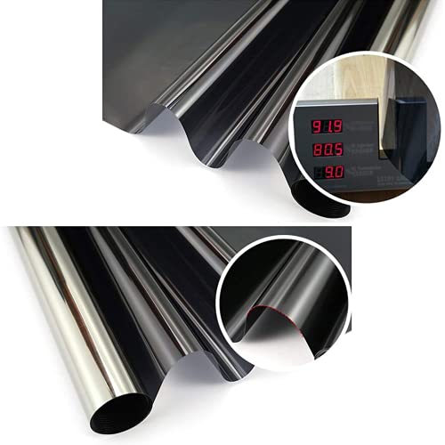 RRTYA Vinilo adhesivo de vidrio negro y plateado con efecto espejo de visión unidireccional, película de tintado de ventana de rechazo UV, control de calor para el hogar (60 x 300 cm)