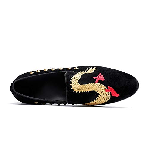 Rui Landed Oxford para Hombre Zapatos Formales Slip On Style Cuero Genuino Gama Alta Exquisito Chino Totem Bordado Moda Remaches Discoteca (Color : Negro, tamaño : 43 EU)