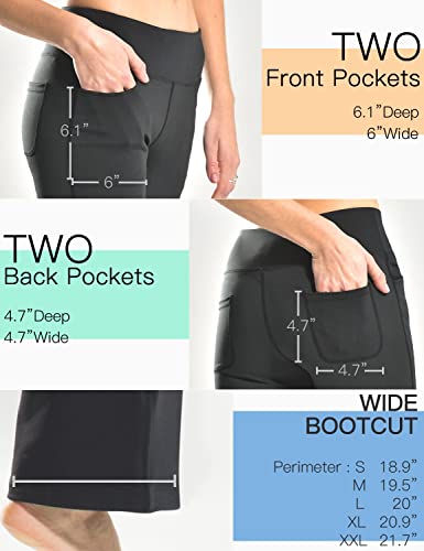 Safort Pantalones de 71 cm / 76 cm / 81 cm / 86 cm para Yoga, Bota Amplia, Tiro Alto/Regular, 4 Bolsillos, UPF50+ - Negro - XL