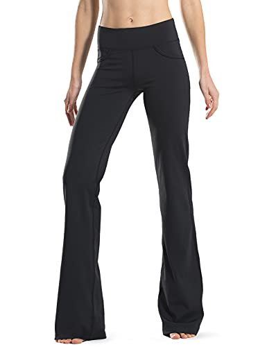 Safort Pantalones de 71 cm / 76 cm / 81 cm / 86 cm para Yoga, Bota Amplia, Tiro Alto/Regular, 4 Bolsillos, UPF50+ - Negro - XL