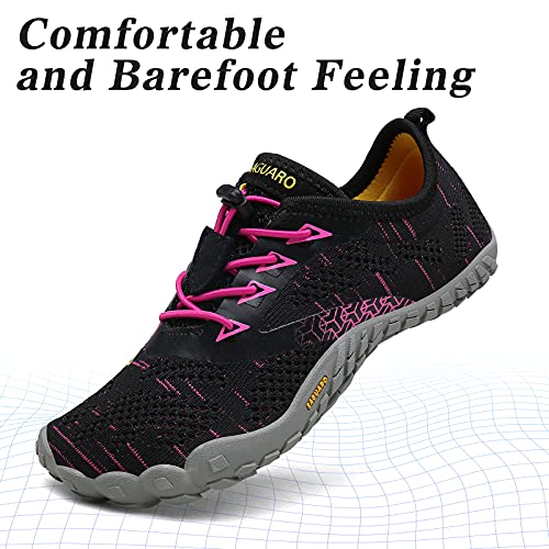 SAGUARO Mujer Barefoot Zapatillas de Trail Running Minimalistas Zapatillas de Deporte Fitness Gimnasio Caminar Zapatos Descalzos para Correr en Montaña Asfalto Escarpines de Agua, Rosa Magenta, 40 EU