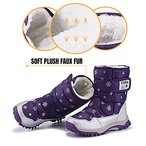 SAGUARO® Niños Botas de Nieve Impermeable Bota de Invierno Zapatos Calientes,Púrpura,31 EU