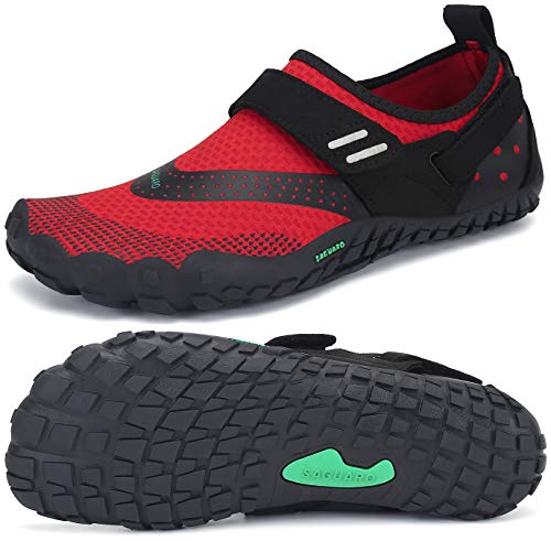 SAGUARO Secado Rápido Minimalista Zapatillas de Gimnasia Hombre Mujer Trekking Playa Ligera Antideslizante Zapatos de Surf Resistente al Desgaste Zapatilla de Trail Running, Rojo 43