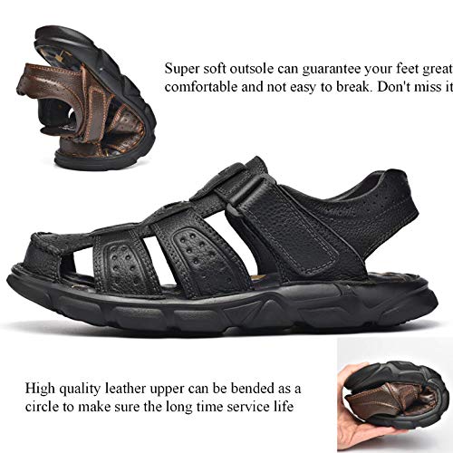 Sandalias de Senderismo Hombre Piel Sandalias Ajustables de Cuero al Aire Libre con Punta Cerrada Zapatos de Playa de Pescador de Verano
