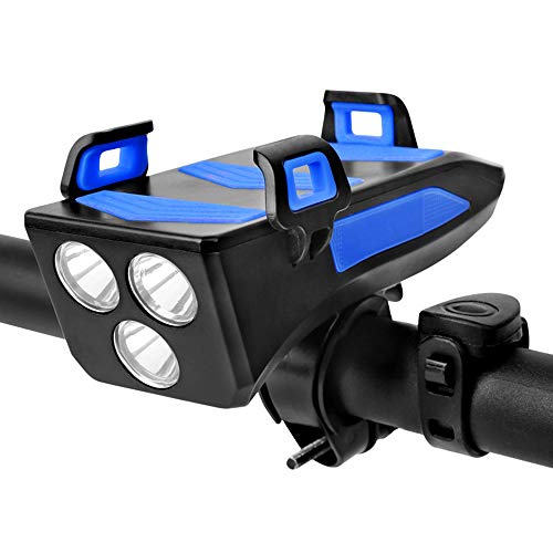 ShawFly Bike Front Light Set 4 en 1 USB recargable para bicicleta con teléfono móvil, altavoz y banco de energía para todas las bicicletas de montaña