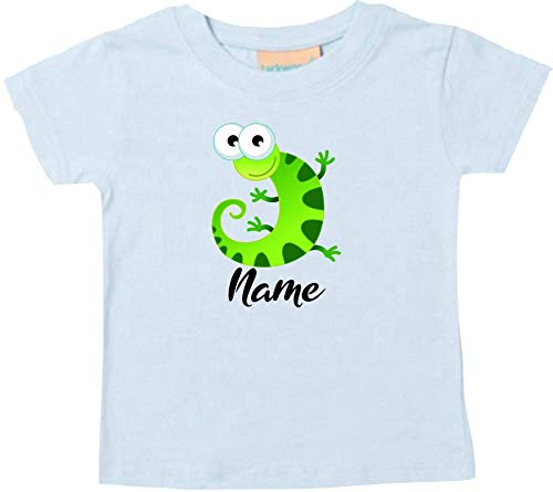 Shirtstown Bebé Kids-T, Gecko Iguana Lagarto con Nombre Deseado Animales Animal Natural - Azul Claro, 36-48 Monate