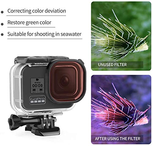 SHOOT Carcasa impermeable para GoPro Hero 8, resistente al agua hasta 45 m, con filtro rojo