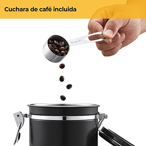 SILBERTHAL Bote café hermetico con Cuchara | Tarro Cafe 500g Acero Inoxidable | Bote para café en Grano o Café molido | Negro