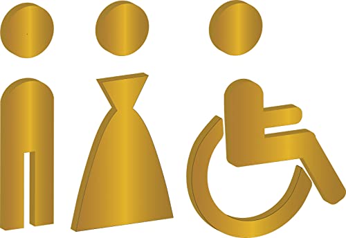 Símbolo para hombre y mujer discapacitados WC baño aseo porta hombre señalización etiqueta adhesiva señalización plexiglass dorado brillante
