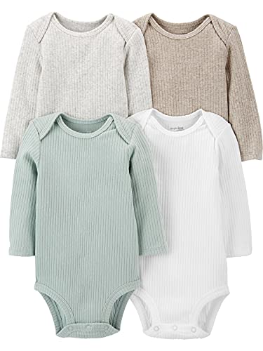 Simple Joys by Carter's Baby 4-Pack Thermal Long-Sleeve Bodysuits Camisa, Neutros, 0-3 Meses