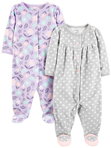Simple Joys by Carter's Baby Girls paquete de 2 calcetines de forro polar para dormir y jugar ,Purple/Flowers/Gray Dot ,6-9 Months