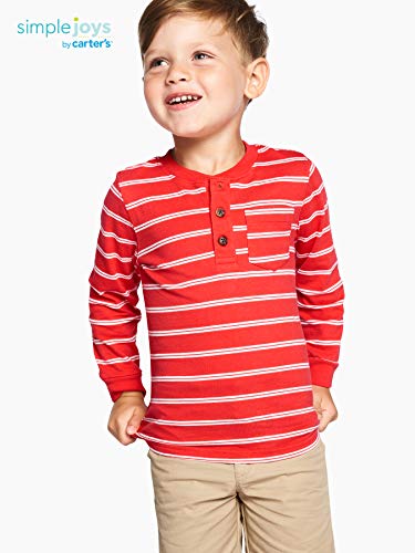 Simple Joys by Carter's paquete de 3 camisetas de manga larga para niños pequeños ,Gris, azul marino, rayas rojas. ,US 3T (EU 98–104)