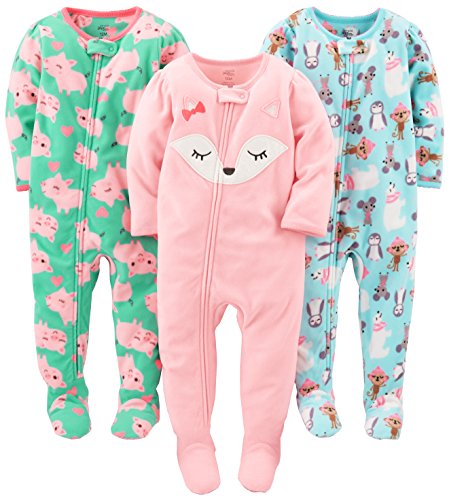 Simple Joys by Carter's pijama de forro polar suelto para bebés y niñas pequeñas, paquete de 3 ,Polar Bear/Pigs/Fox ,12 Meses