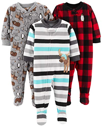 Simple Joys by Carter's pijama de forro polar suelto para bebés y niños pequeños, paquete de 3 ,Arctic Animals/Stripe Mouse/Buffalo Check ,4T