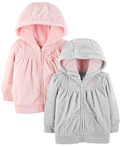 Simple Joys by Carter's - Sudaderas con capucha y cierre completo de vellón, para niñas ,Light Gray/Pink ,18 Months