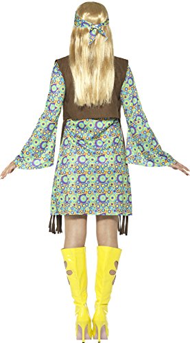 Smiffy'S 43127X1 Disfraz De Hippie Años 60 Para Chica Con Vestido Chaleco Medallon, Multicolor, Xl - Eu Tamaño 48-50