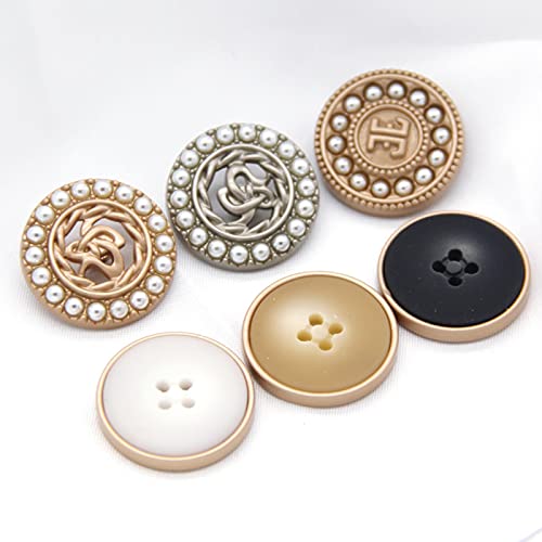 Snger Botones de Abrigo de Metal Dorado Perlado para Mujer para Ropa, Botones Decorativos Grandes Vintage, Accesorios de Costura, 6 uds.