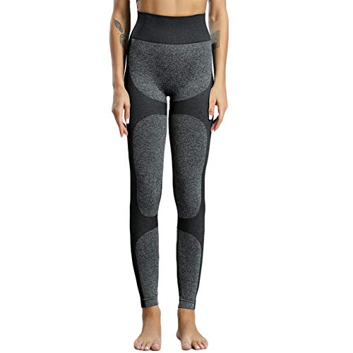 SotRong Leggings de Gimnasia de Cintura Alta sin Costuras para Mujer Diseño de tejer Power Stretch Pantalones de Yoga Running Leggings de Entrenamiento Negro M