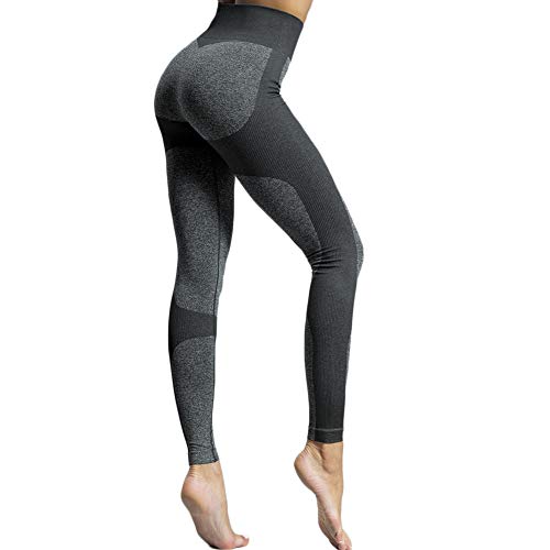SotRong Leggings de Gimnasia de Cintura Alta sin Costuras para Mujer Diseño de tejer Power Stretch Pantalones de Yoga Running Leggings de Entrenamiento Negro M