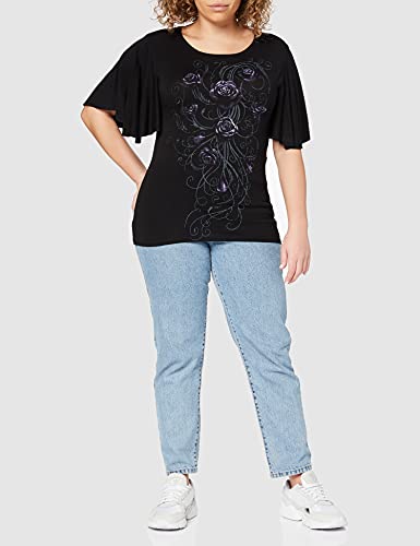 Spiral Direct Entwined-Boat Neck Bat Sleeve Top Camiseta, Negro (Black 001), 44 (Talla del Fabricante: Large) para Mujer