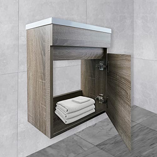 STARBATH PLUS - Conjunto de Mueble de baño suspendido MDF con Lavabo de Resina y Espejo - Lavabo suspendido - Mueble de baño con Lavabo - 40 x 22 cm