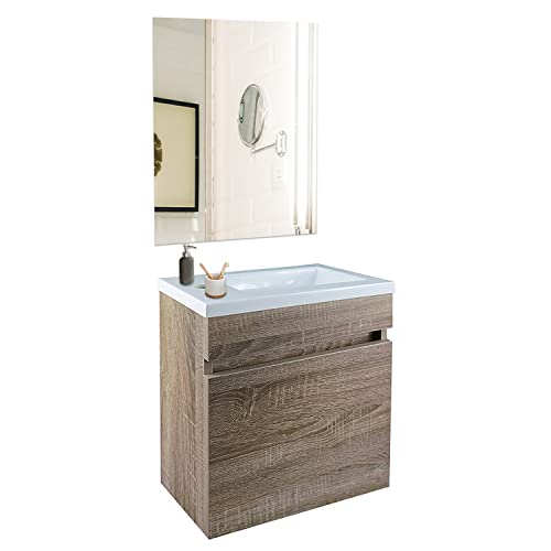 STARBATH PLUS - Conjunto de Mueble de baño suspendido MDF con Lavabo de Resina y Espejo - Lavabo suspendido - Mueble de baño con Lavabo - 40 x 22 cm