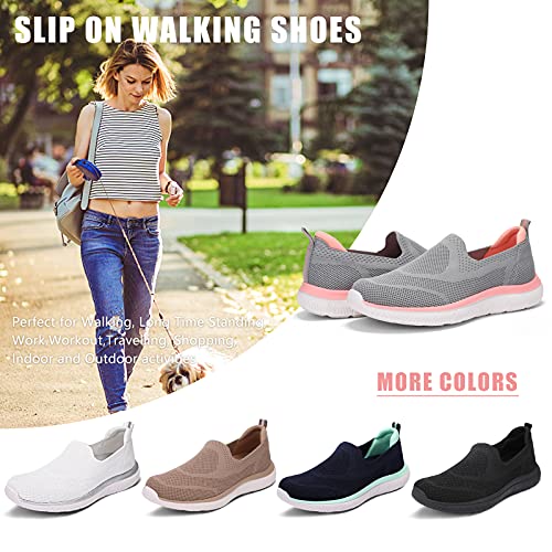 STQ Zapatillas de Mujer Zapatos Sin Cordones Malla Deportivas para Mujer Comodos Caminar Ligero Sneakers Gris Claro Rosa 40 EU