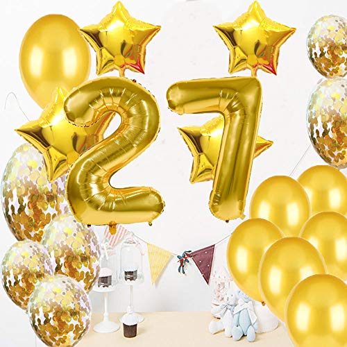 Suministros para decoración de 27 cumpleaños, globos dorados, globos de Mylar número 27, decoración de globos de látex, grandes regalos de cumpleaños para niñas, accesorios de fotos
