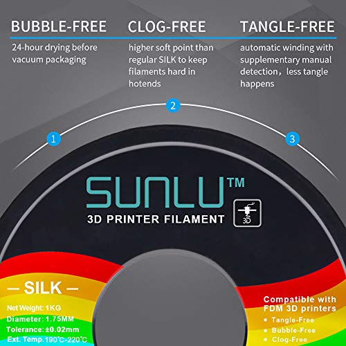 SUNLU Silk PLA Filament 1.75mm, 3D Printer Filament Silk, Silky Shiny Filament PLA for 3D Printers and Pens, 1kg(2.2Lbs)/Spool, Silk Orange
