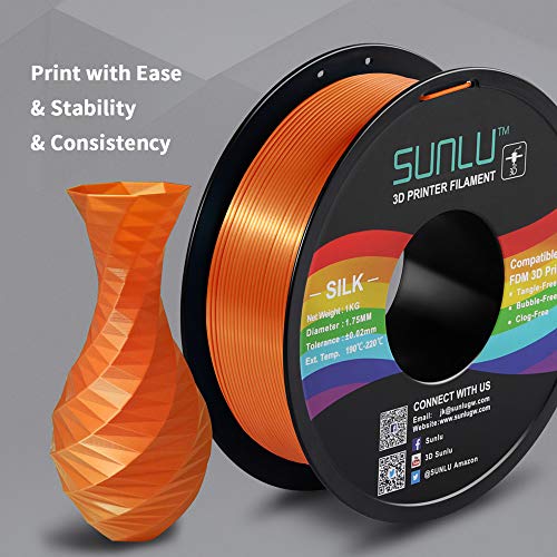 SUNLU Silk PLA Filament 1.75mm, 3D Printer Filament Silk, Silky Shiny Filament PLA for 3D Printers and Pens, 1kg(2.2Lbs)/Spool, Silk Orange
