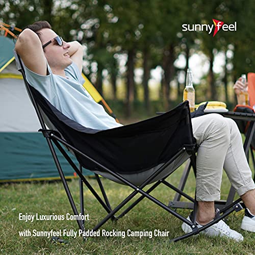Sunnyfeel Silla mecedora de camping, reclinable acolchada de lujo, silla plegable con bolsillo integrado, resistente, para césped, picnic, salón/patio, sillas plegables con bolsa de transporte (verde)