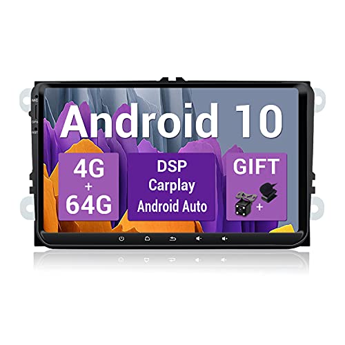SXAUTO Android 10 Autoradio Compatible VW Seat/Skoda/Polo/Passat/Golf - [4G+64G] - [Built-in DSP+Carplay+Android Auto] - Gratis Cámara Canbus - Dab 4G WiFi BT5.0 Volante 360-Cámara - 9 Pulgada 2 DIN