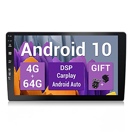 SXAUTO Android 10 Autoradio Stereo - [4G+64G] - [Built-in DSP+Carplay+Android Auto] - Gratis LED Cámara Externo Mic - 10.1 Pulgada 2.5D Pantalla - Apoyo Dab 4G WiFi BT5.0 Volante 360-Cámara - 2 DIN