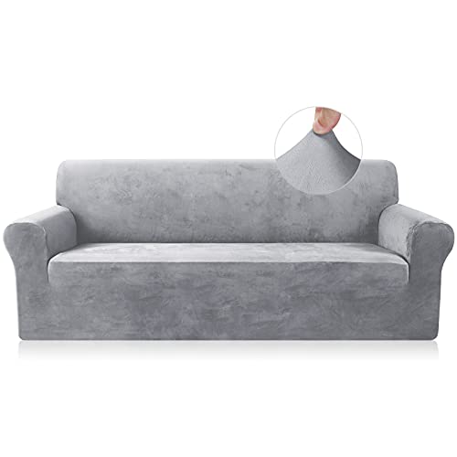 TAOCOCO Funda de sofá Funda de sofá de Terciopelo Mantas de sofá Funda de sofá elástica Fundas de sofá para Sala de Estar (Gris Claro, 3 Plazas)