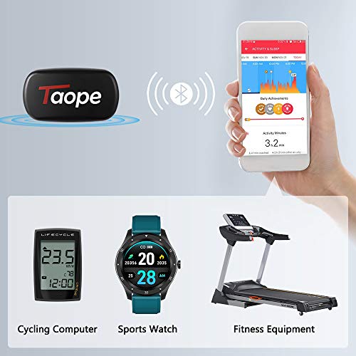 TAOPE Monitor de Frecuencia Cardíaca Ant+ Bluetooth, Sensor de Frecuencia Cardíaca con Correa para el Pecho para Deportes, Correr, Ciclismo, Funciona con App de Fitness, Computadoras de Ciclismo