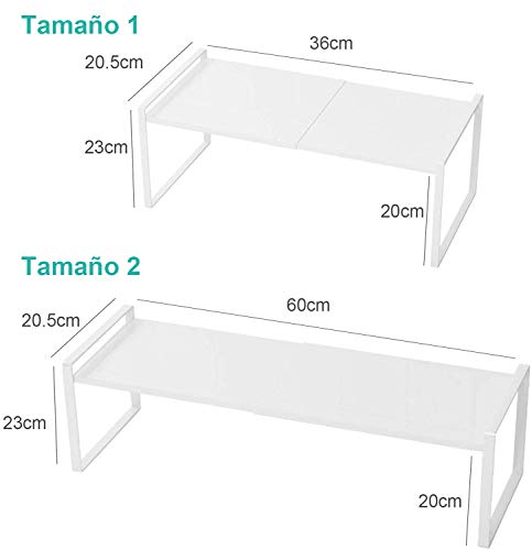 Taotigzu El estante de almacenamiento de metal extensible es para gabinetes de cocina, encimeras, cocina, alimentos y utensilios, podría ahorrar espacios, blanco (blanco, 60 * 21 * 23cm)