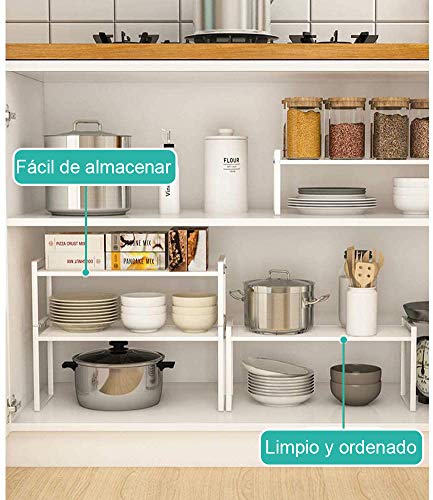 Taotigzu El estante de almacenamiento de metal extensible es para gabinetes de cocina, encimeras, cocina, alimentos y utensilios, podría ahorrar espacios, blanco (blanco, 60 * 21 * 23cm)
