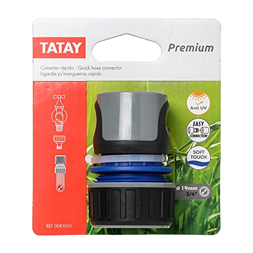 TATAY Conector Rápido Premium para Mangueras de 3/4 pulgadas 19mm, Conector a Racor Universal, Fácil Instalación, Protección Solar, Gris - Negro