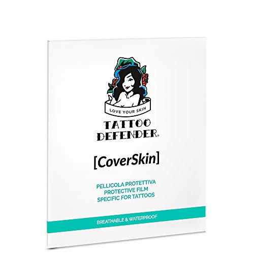 Tattoo Defender CoverSkin Fogli, 4 hojas de película de poliuretano para el cuidado de los tatuajes, transpirable y repelente al agua, marca CE