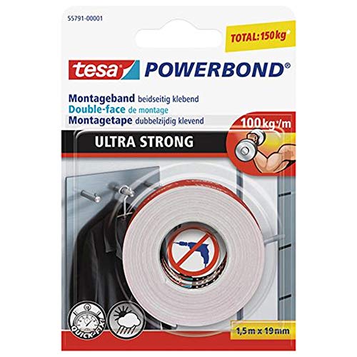 tesa Powerbond Ultra Fuerte: cinta de doble cara 1,5m x 19mm