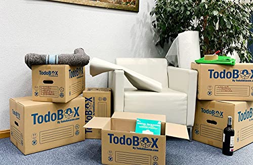 TodoBox 20 Cajas de cartón para mudanza, Talla L 50x30x30cm de 40 litros. Cajas de embalaje para envíos con asas laterales. Cartón de alta resistencia. (20 Cajas 50x30x30 + Burbuja)