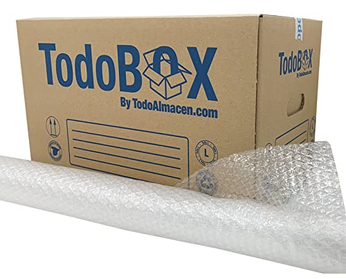 TodoBox 20 Cajas de cartón para mudanza, Talla L 50x30x30cm de 40 litros. Cajas de embalaje para envíos con asas laterales. Cartón de alta resistencia. (20 Cajas 50x30x30 + Burbuja)
